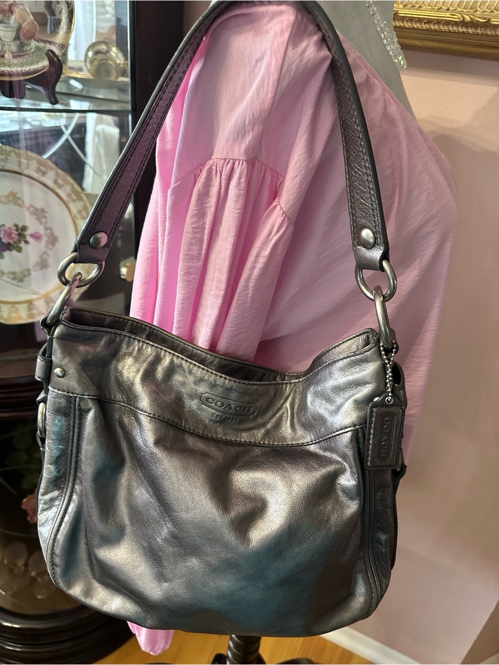 Coach Metallic Silver Leather Shoulder Bag